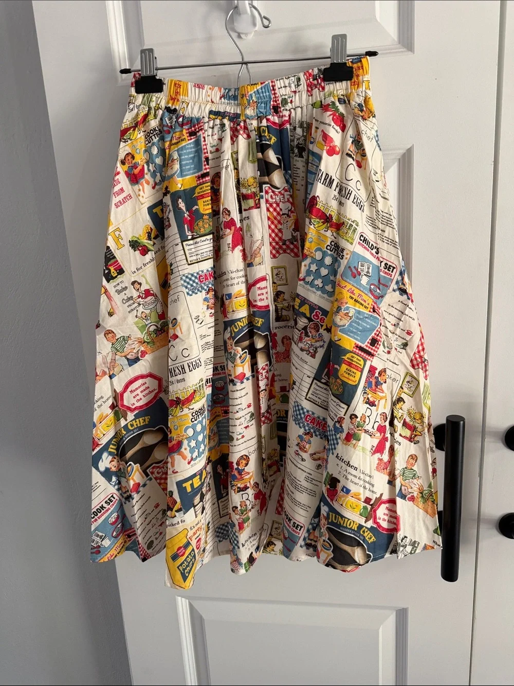 Retro Print A-Line Skirt in Cream with Multi-Color Vintage Ads size small - Picture 7 of 9